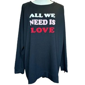 Isaac Mizrahi All We Need Is Love‎ Black Long Sleeve T Shirt Sz XXL